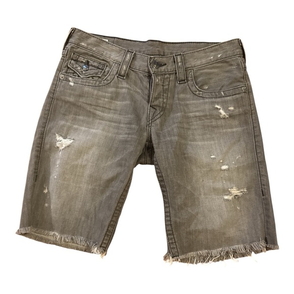 TRUE RELIGION Distressed Tan Jean Shorts - Picture 1 of 4